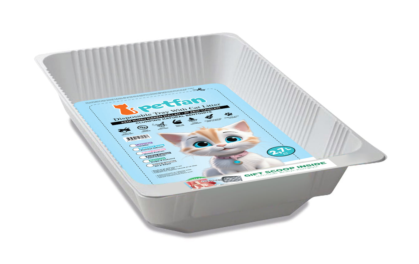 Wegwerp kattentoilet met kattenbakvulling baby poeder 5x2.7L met schep