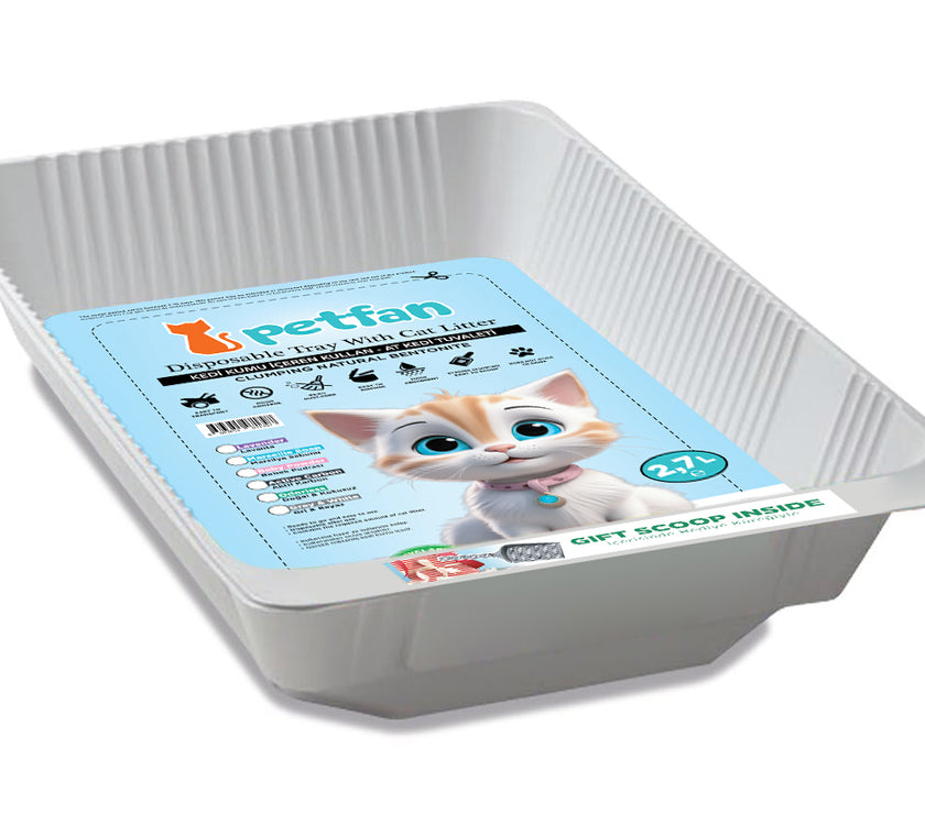 Wegwerp kattentoilet met kattenbakvulling baby poeder 5x2.7L met schep