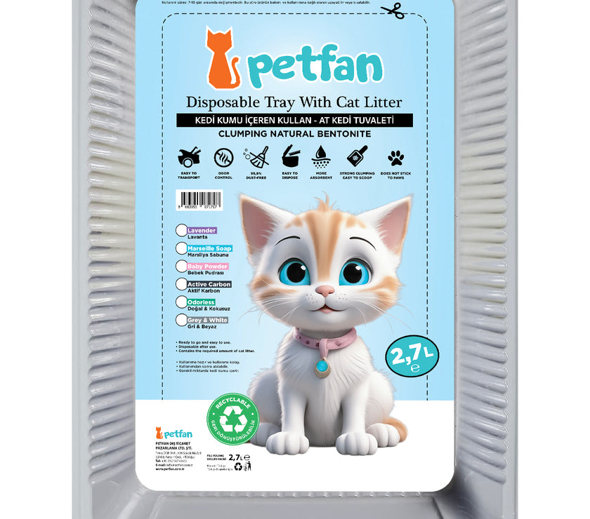 Wegwerp kattentoilet met kattenbakvulling baby poeder 5x2.7L met schep