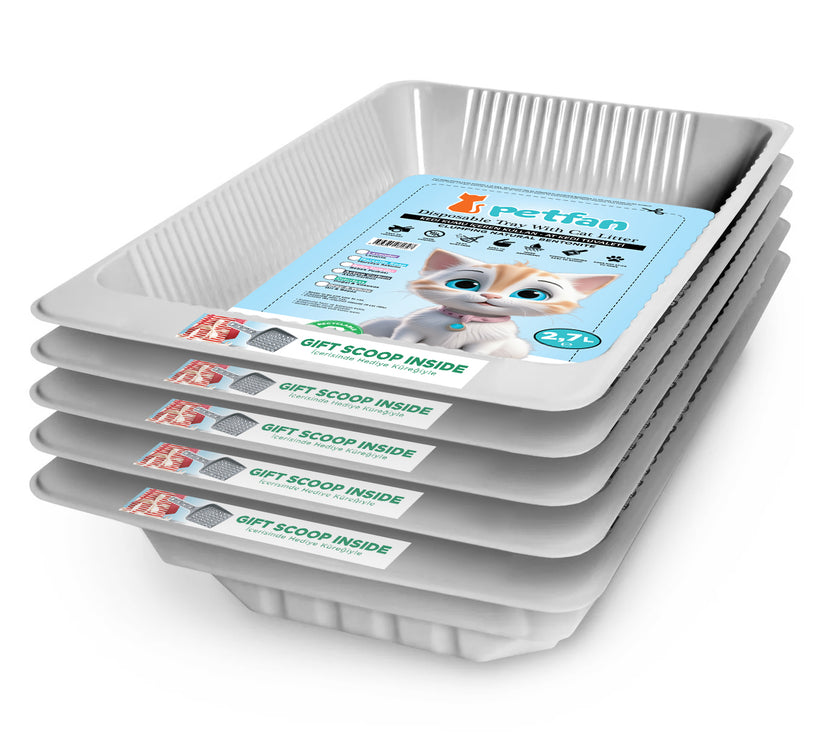 Wegwerp kattentoilet met kattenbakvulling baby poeder 5x2.7L met schep