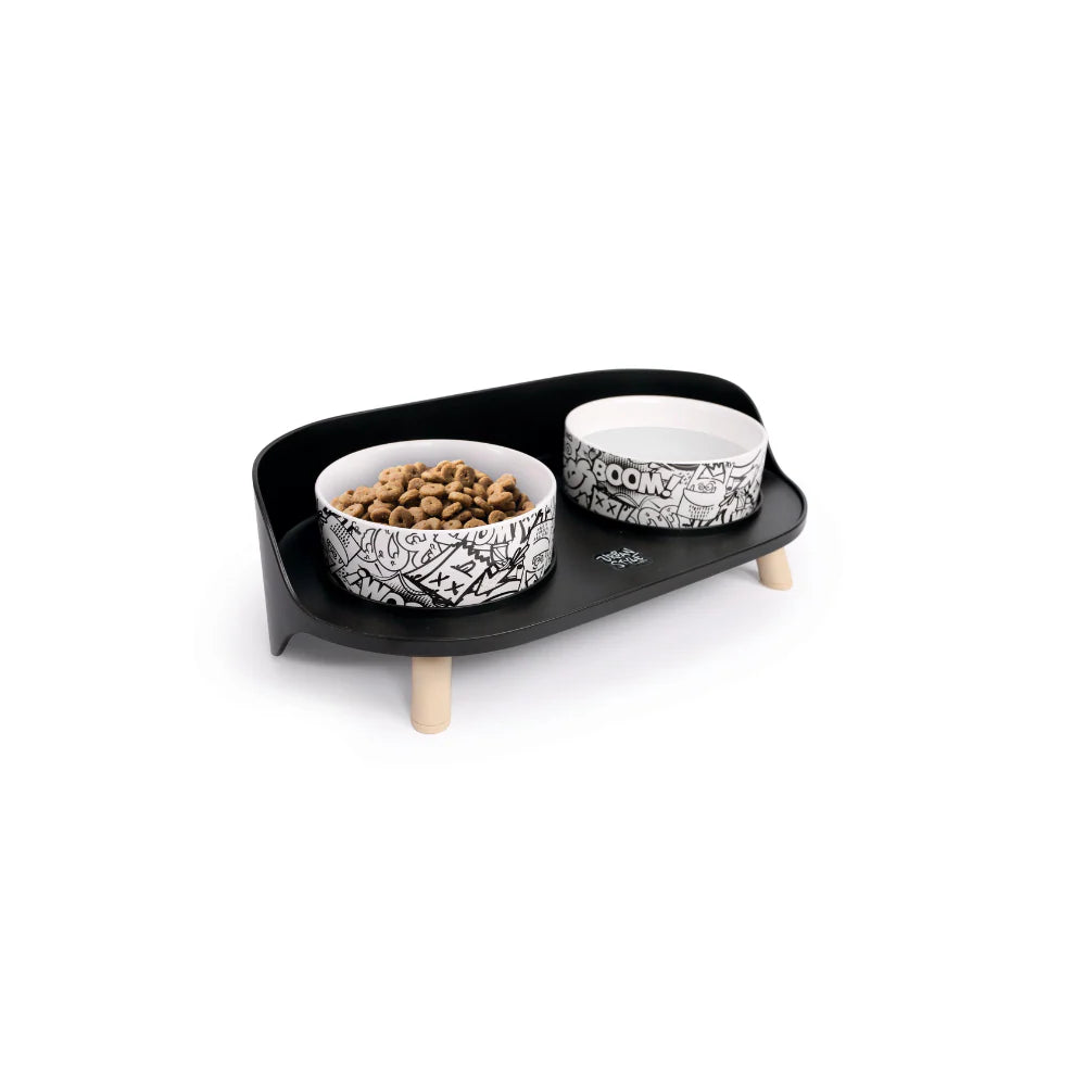 M-PETS ALTITUDE URBAN STYLE - Dubbel verhoogd voerbakje zwart-wit