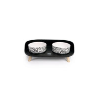 M-PETS ALTITUDE URBAN STYLE - Dubbel verhoogd voerbakje zwart-wit