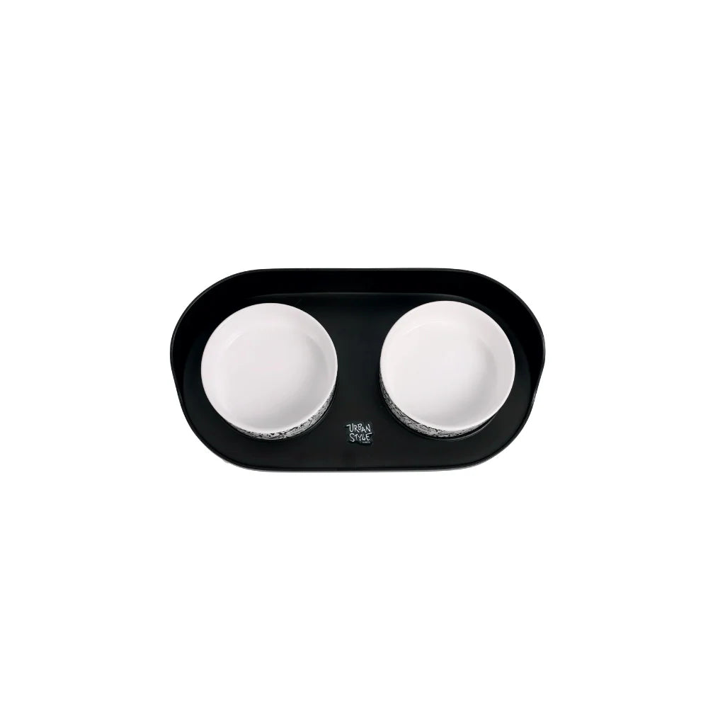M-PETS ALTITUDE URBAN STYLE - Dubbel verhoogd voerbakje zwart-wit