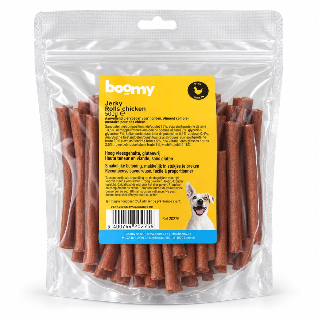 Boomy Jerky Rolls Glutenvrije Zachte kauwstaaf met Kip 500g