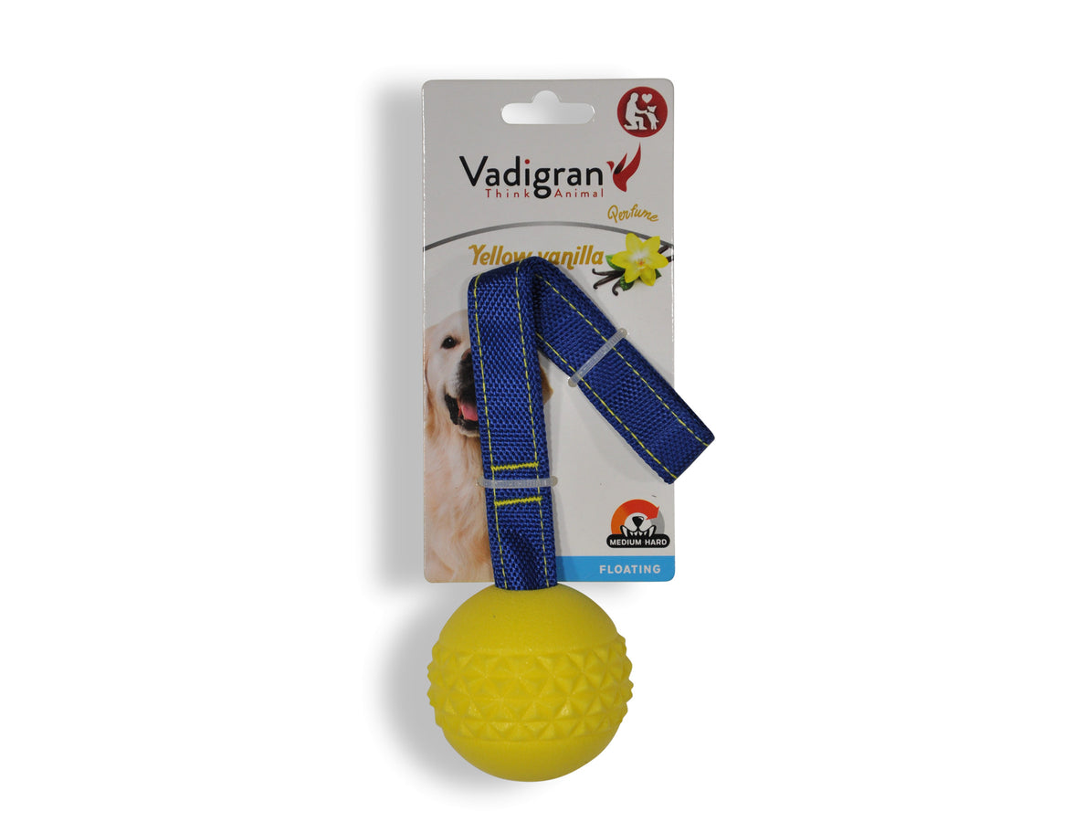 Jouet chien balle TPR avec corde Jaune Vanille 6,3cm 