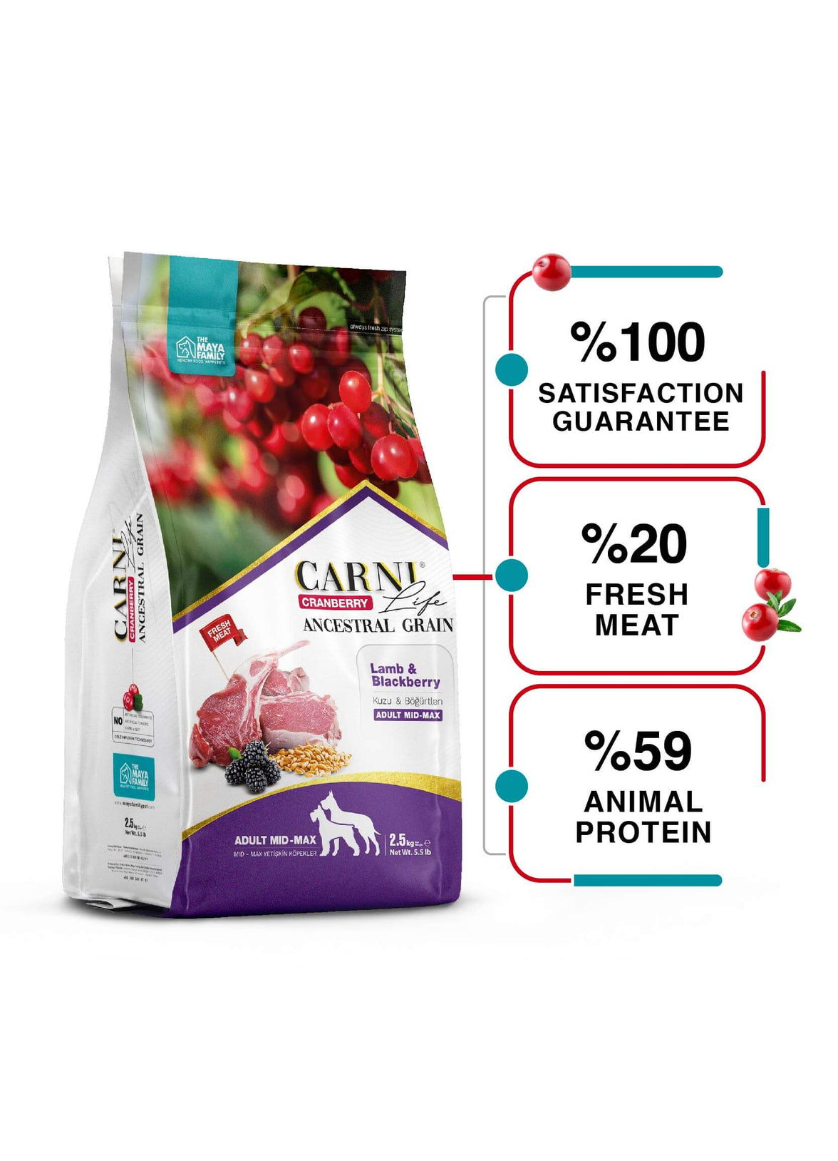 Carni Life Cranberry ANCESTRAL GRAIN LAMB &amp; BLACKBERRY ADULT MEDIUM &amp; MAXI 2.5kg 
