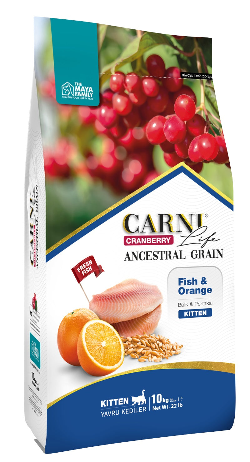 Carni Life Cranberry ANCESTRAL GRAIN FISH &amp; ORANGE Kitten