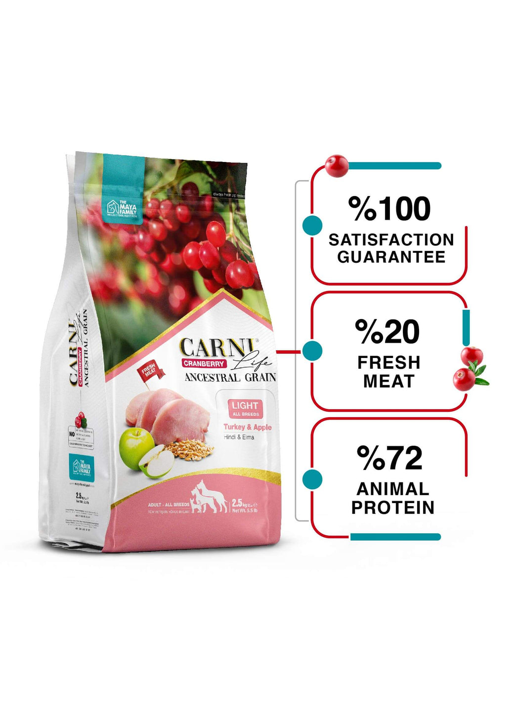 Carni Life Cranberry ANCESTRAL GRAIN TURKEY &amp; APPLE ADULT LIGHT ALL BREEDS