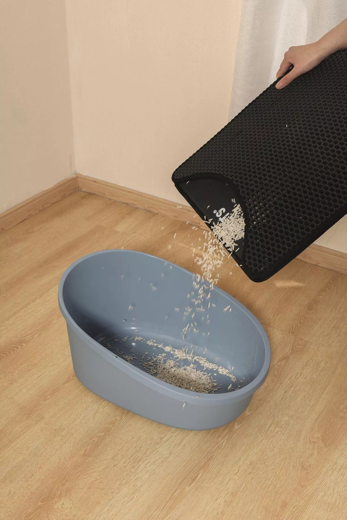 DUPLEX Mat voor kattenbak - Verticaal Zwart 45x65